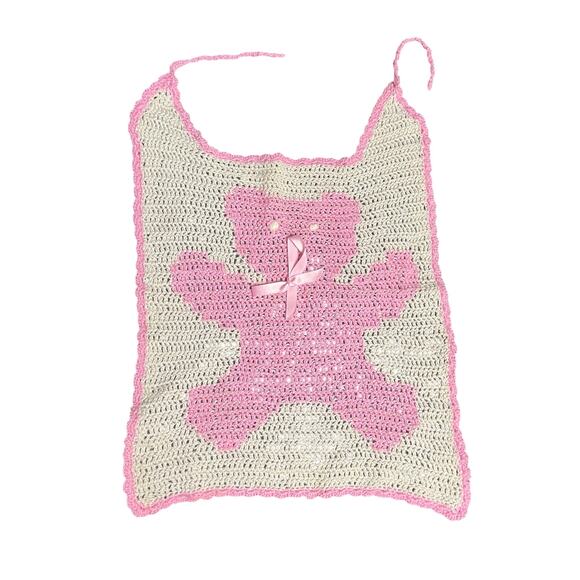 Handmade Crochet Pink Ribbon Awareness Baby Bib Hope Breast Cancer - Picture 1 of 5